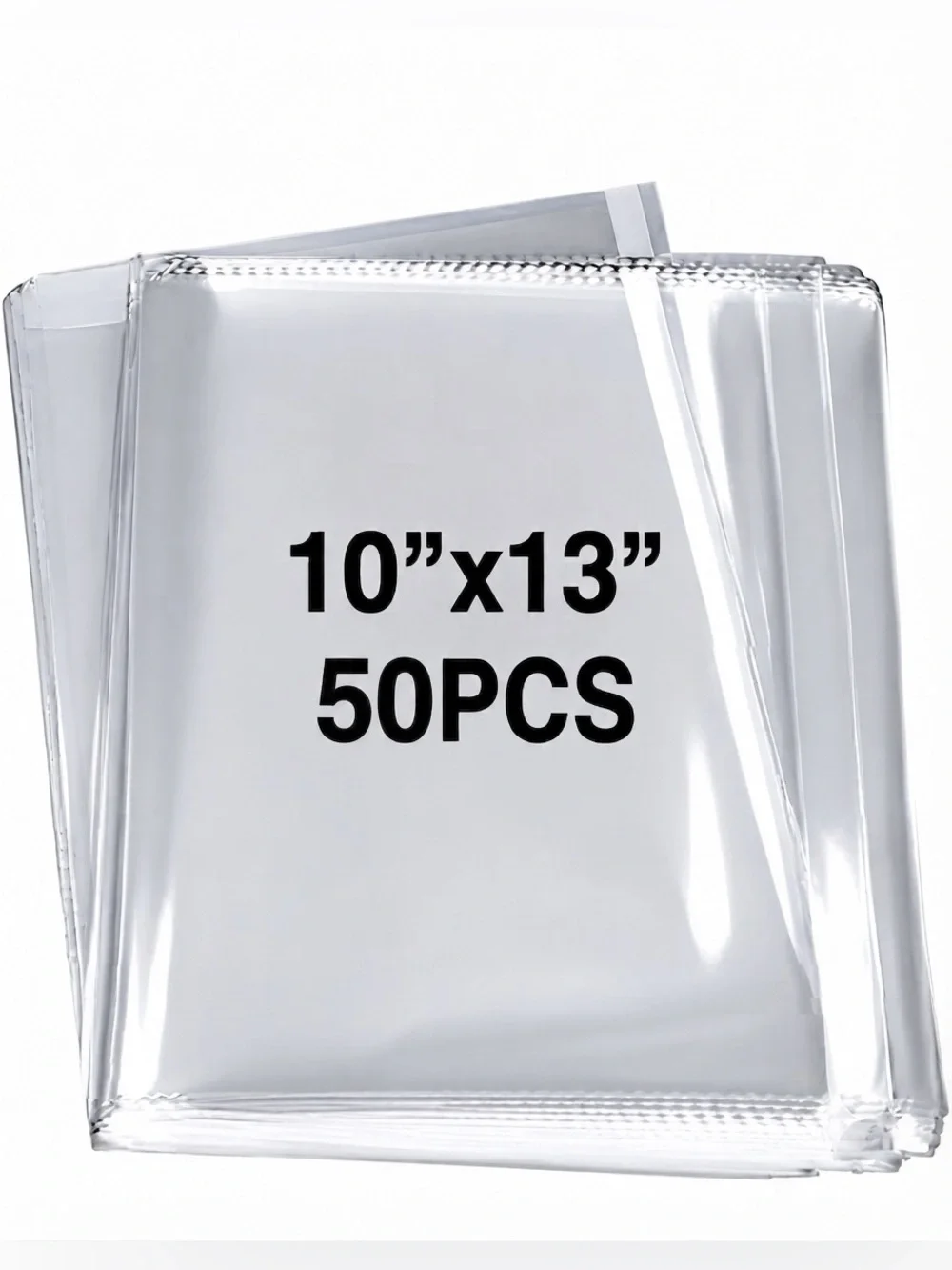 50 pack of Clear Cellophane Bags with Adhesive Seal 10”x13”